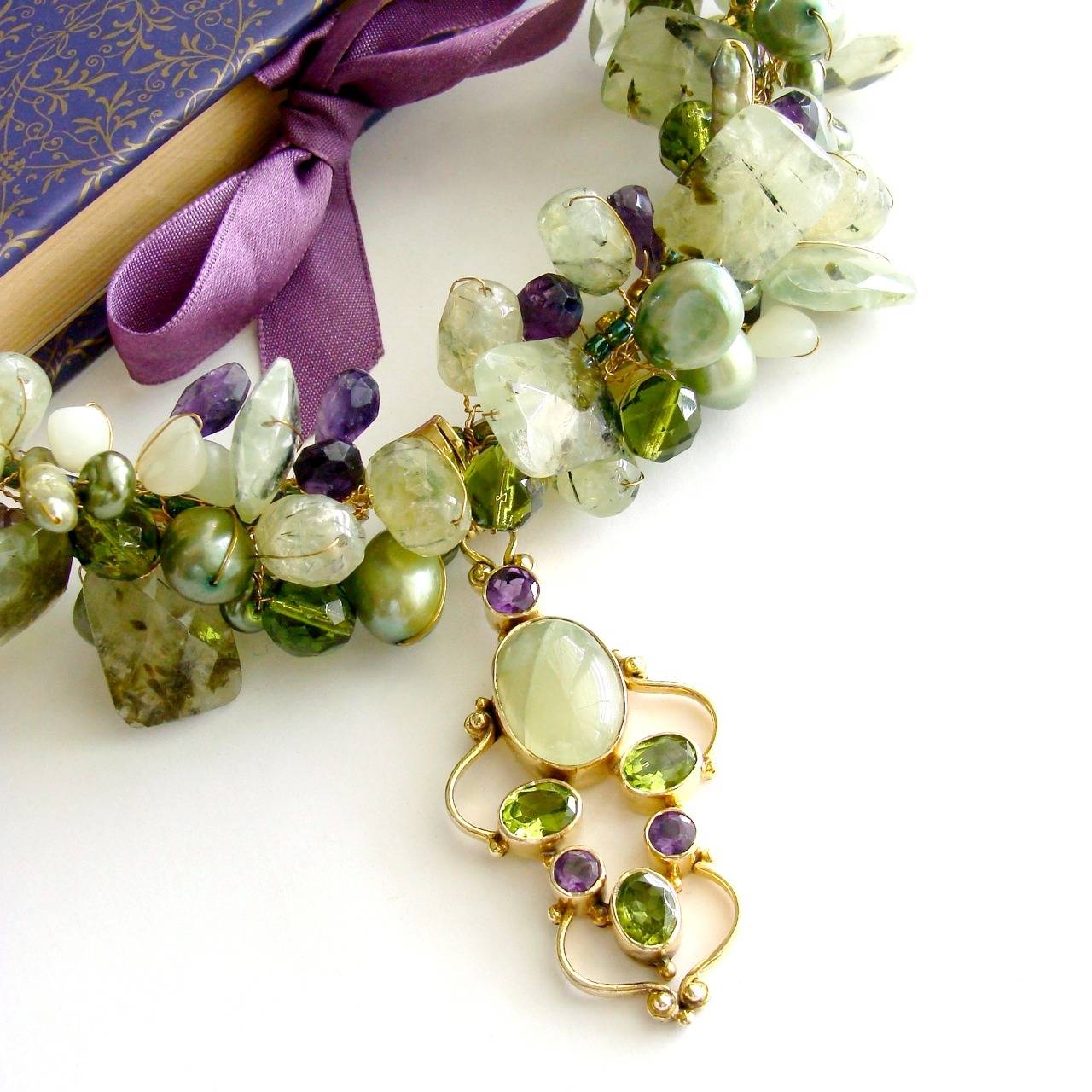 Peridot Grossular Garnet Choker Necklace - Amethyst Pearls New Jade In New Condition In Colleyville, TX