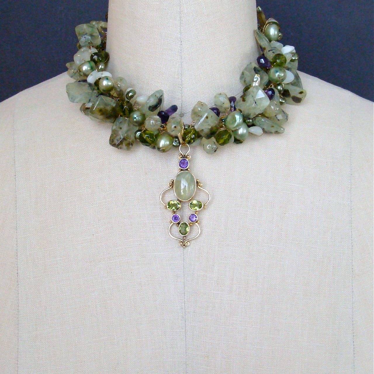 Women's Peridot Grossular Garnet Choker Necklace - Amethyst Pearls New Jade