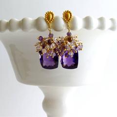 Princess Cut Amethyst Cluster Earrings