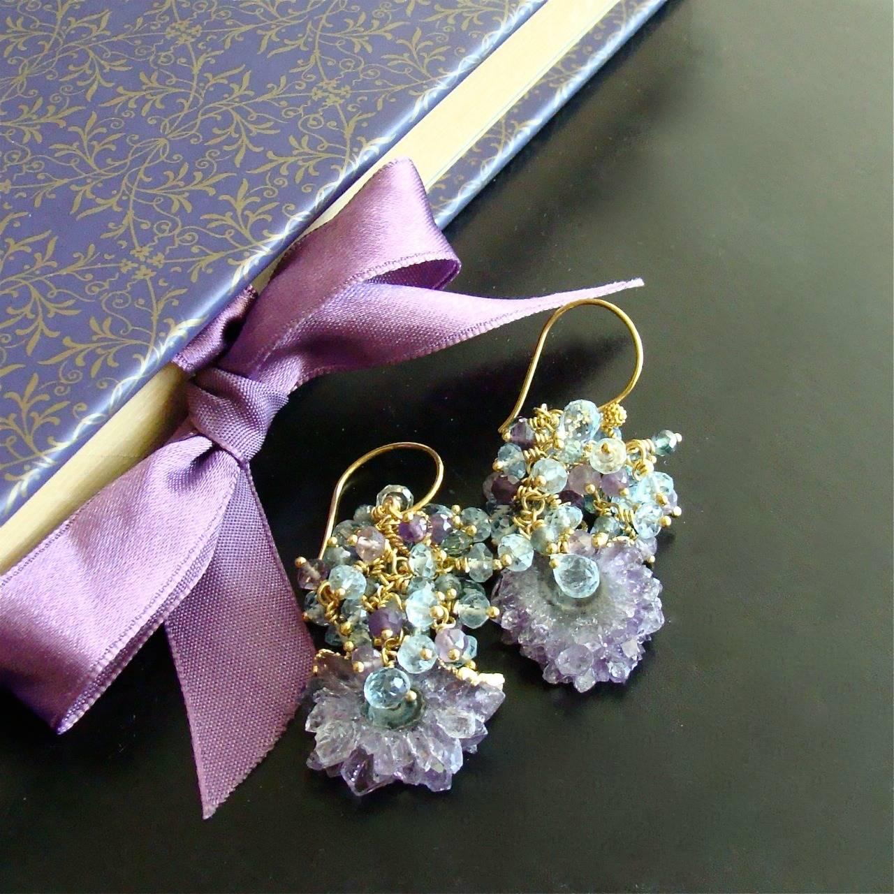Amethyst Stalactite Cluster Earrings  In New Condition In Colleyville, TX