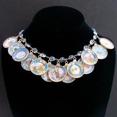 Blue Topaz Miniature Plates Charm Necklace