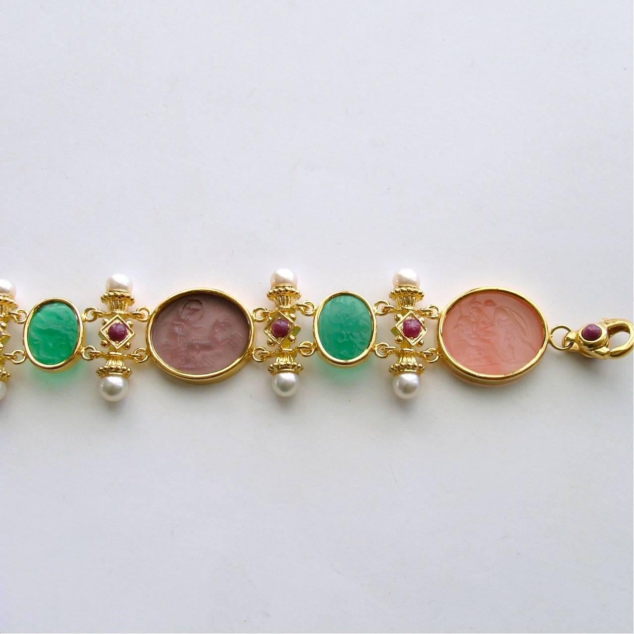 Venetian Glass Intaglios Pearls Rubies Bracelet 1