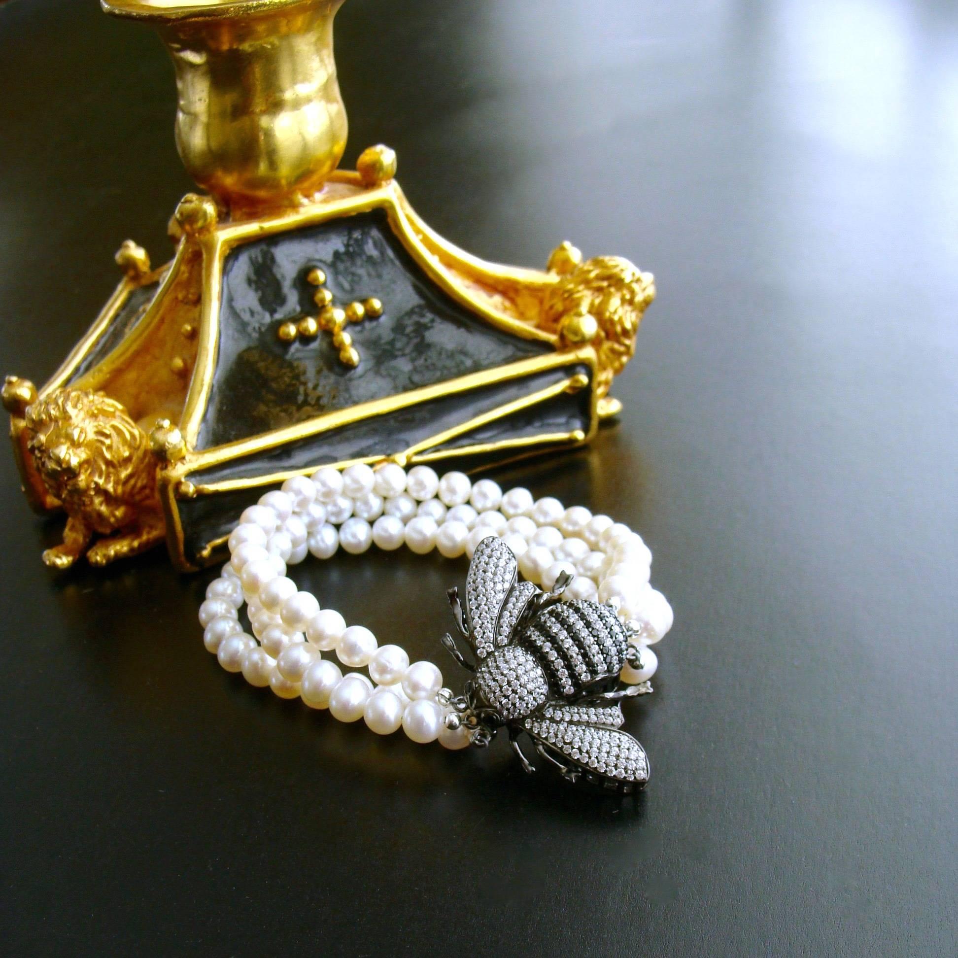 pearl necklace with bee clasp
