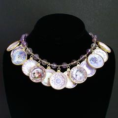 Pink Amethyst Miniature Plates Charm Necklace