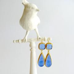 Azure Blue Intaglio Cameo Gold Vermeil Earrings