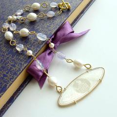 Mother of Pearl Monogram Gaming Counter Lavender Moon Quartz Necklace