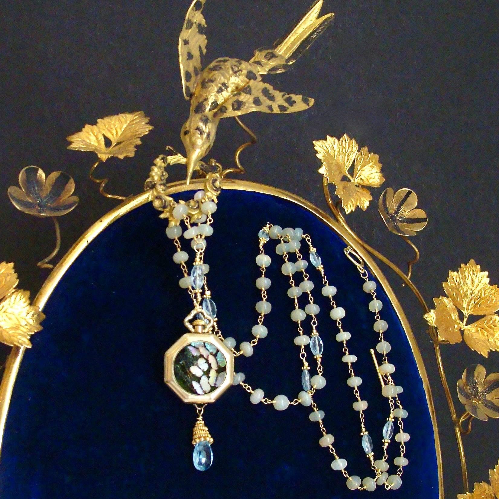 Artisan Butterfly Kaleidoscope Watch Case Opal Blue Topaz Necklace