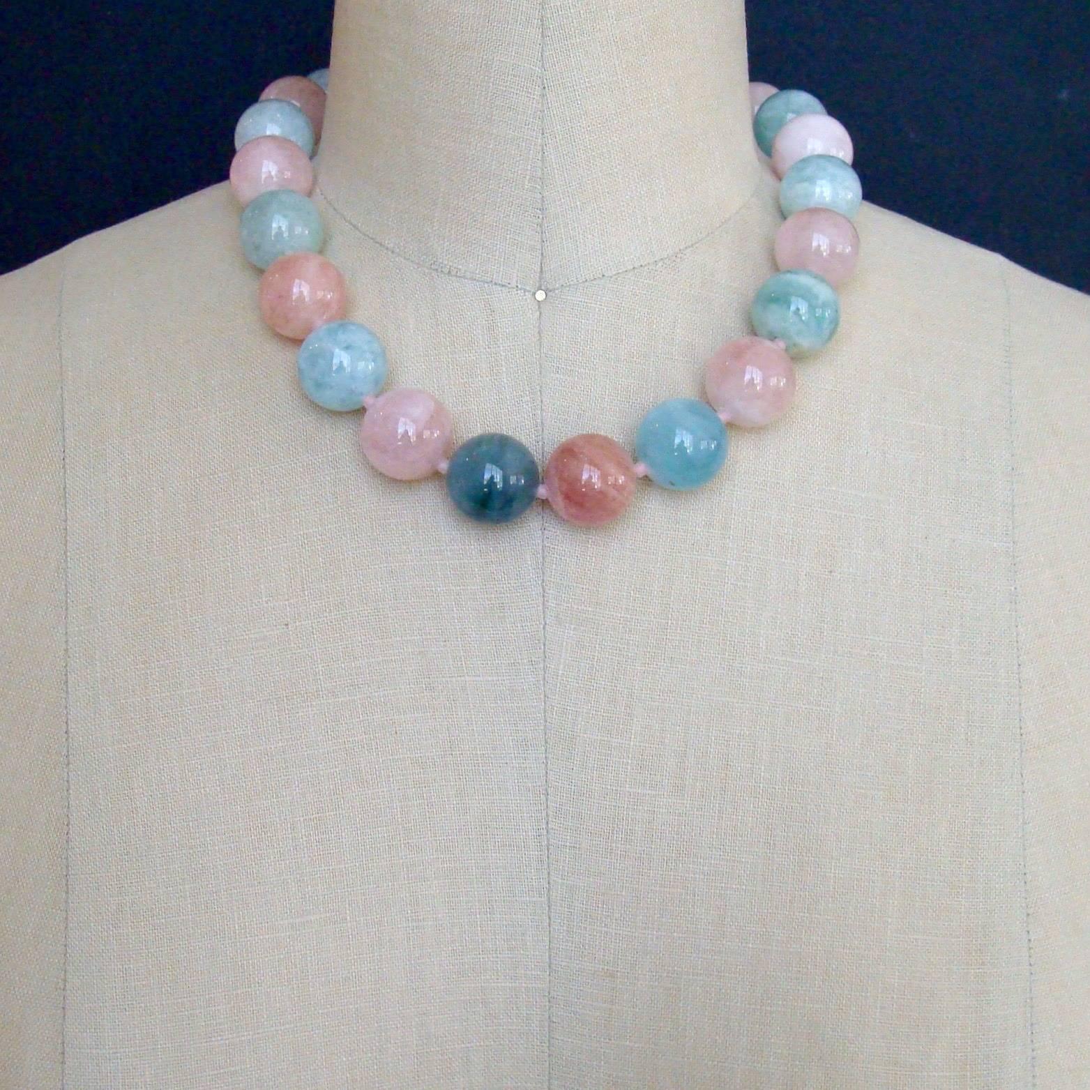 Women's Beryl Aquamarine Morganite Choker Necklace w/ Opal Mother of Pearl Toggle Clasp