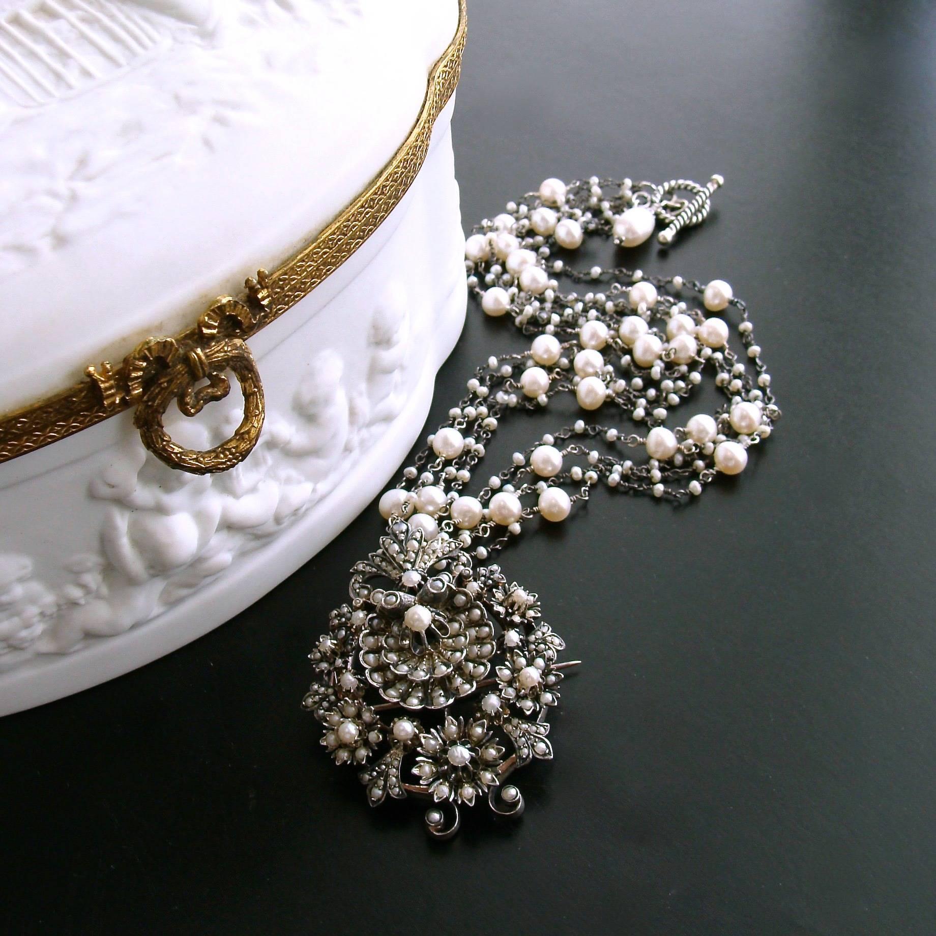 Georgian Austro Hungarian Seed Pearl Shell Necklace