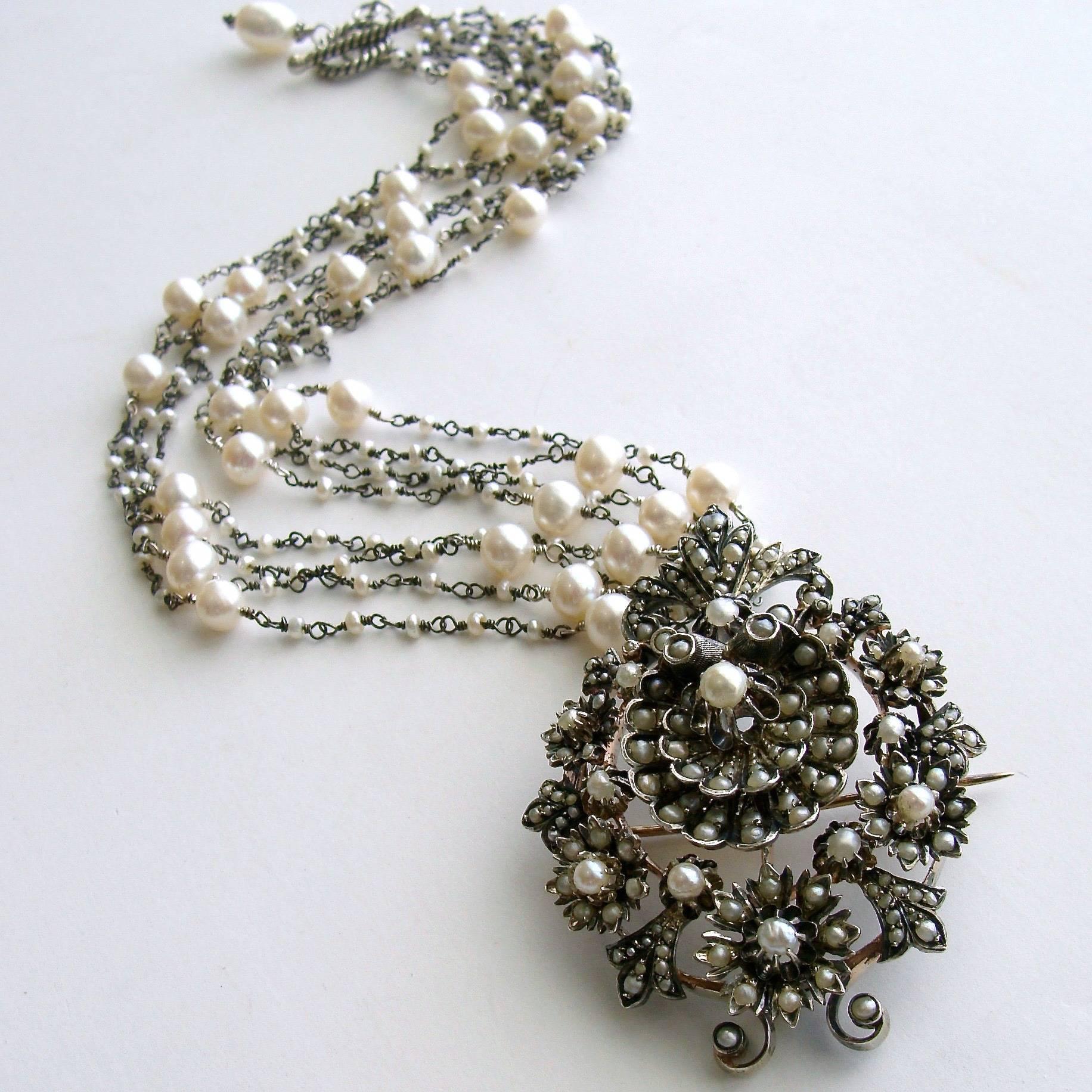 Austro Hungarian Seed Pearl Shell Necklace In New Condition In Colleyville, TX