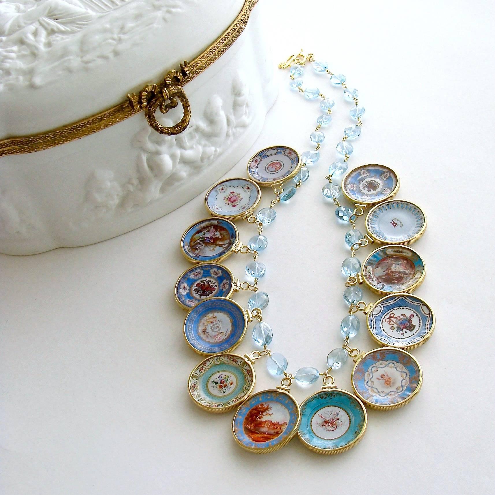 Artisan Blue Topaz Miniature Plates Charm Necklace