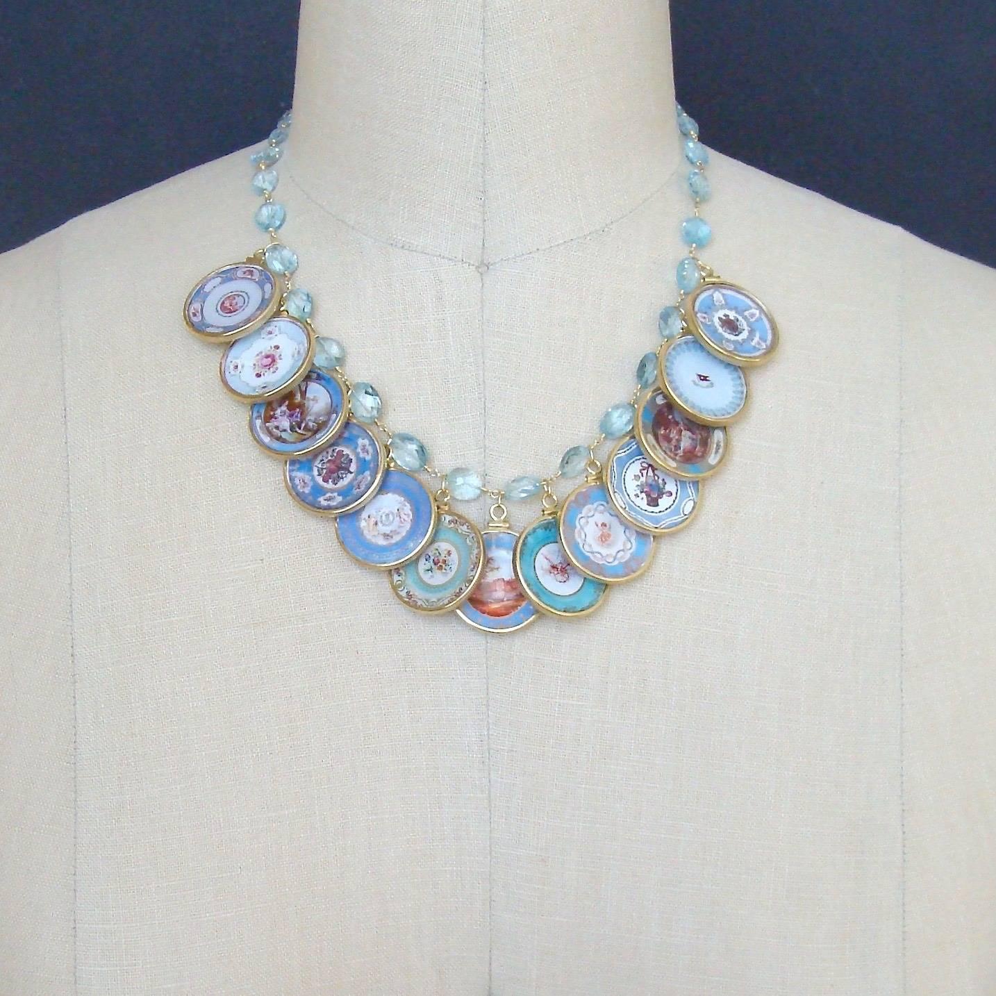 Blue Topaz Miniature Plates Charm Necklace In New Condition In Colleyville, TX