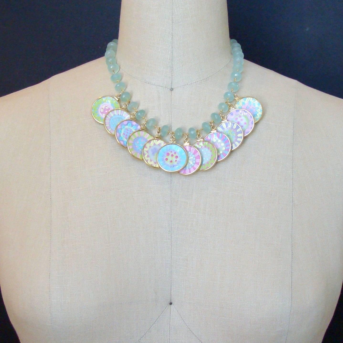 Seafoam Chalcedony Miniature Plates Charm Necklace In New Condition In Colleyville, TX