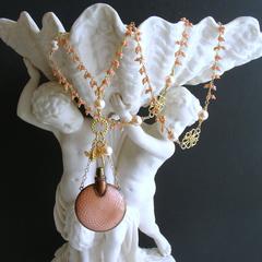 Guilloche Coral Cluster Chatelaine Scent Bottle Necklace
