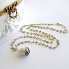 Micro Pearl Chain Diamond Cap Flameball Pearl Necklace