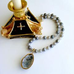 Mystic Moonstone Removable Agate Geode Druzy Egg Pendant Necklace