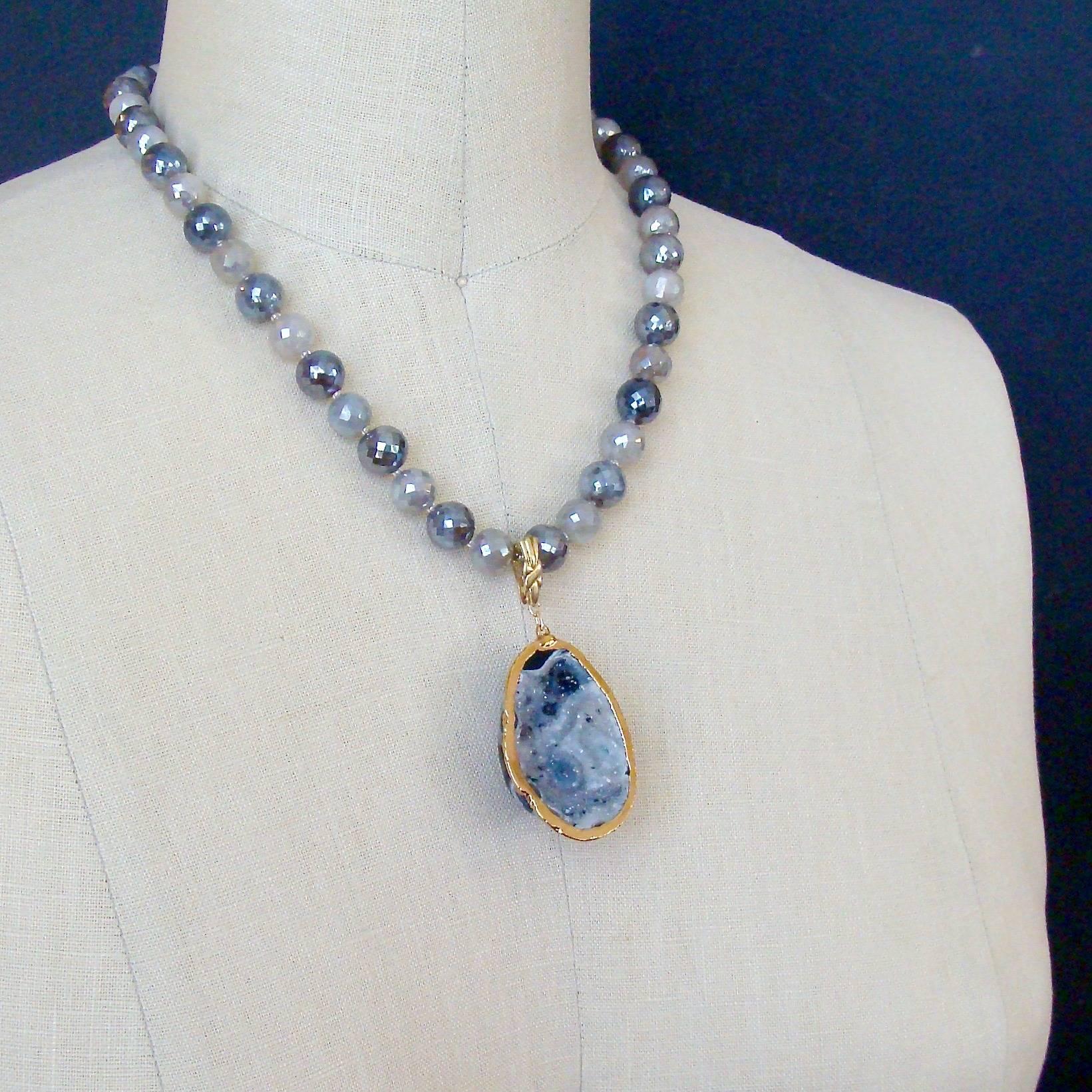 Mystic Moonstone Removable Agate Geode Druzy Egg Pendant Necklace  2