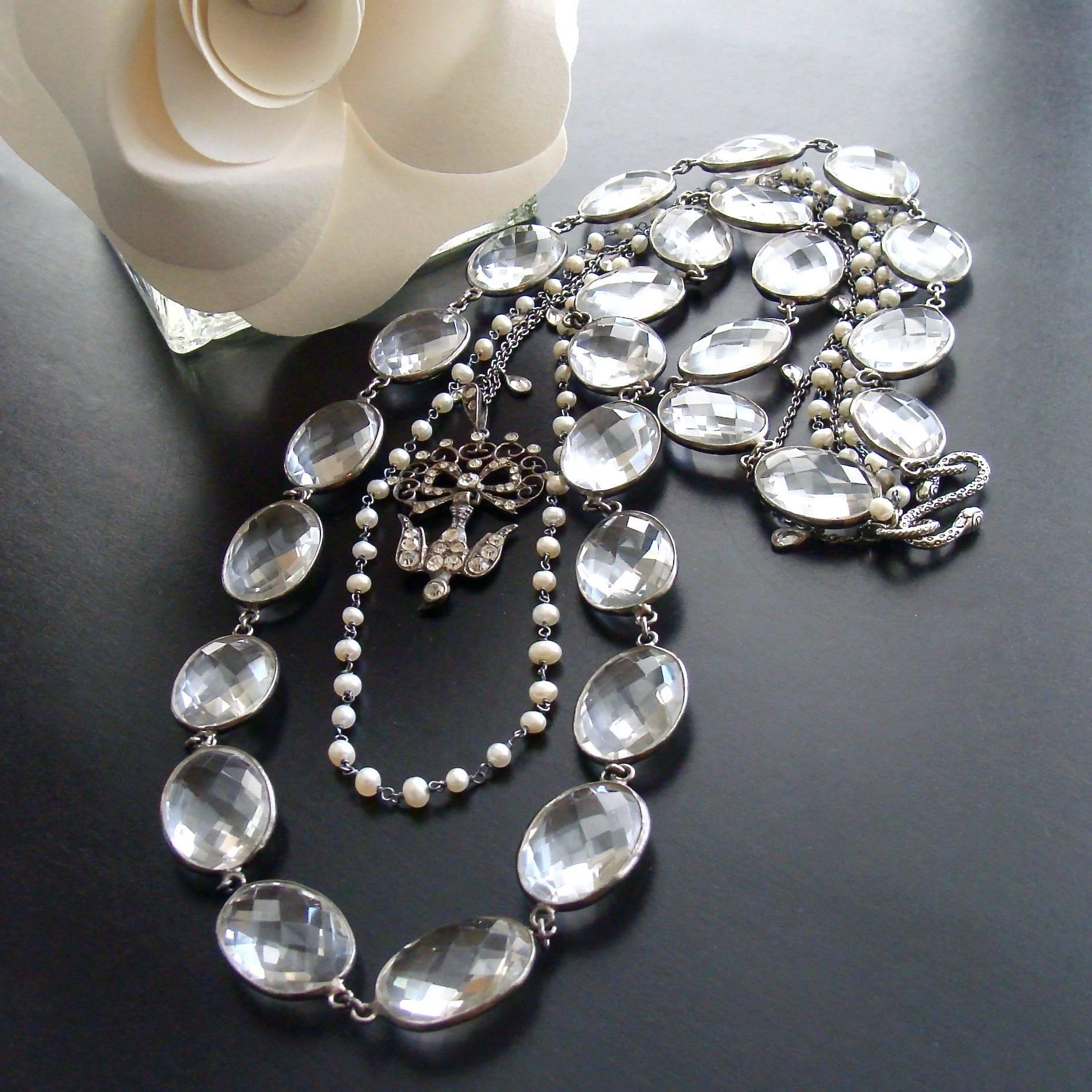 Victorian Rock Crystal Pearls White Topaz Antique Paste Saint Esprit Dove Pendant