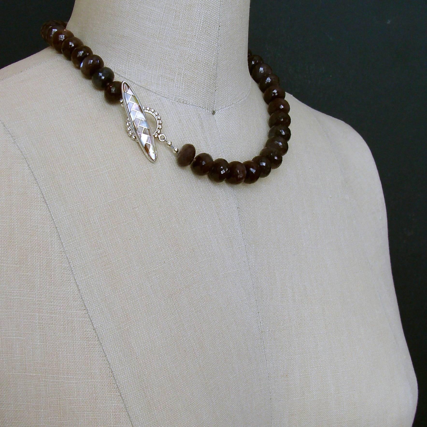 Chocolate Moonstone Choker Necklace Inlay Mother of Pearl Toggle Necklace 2