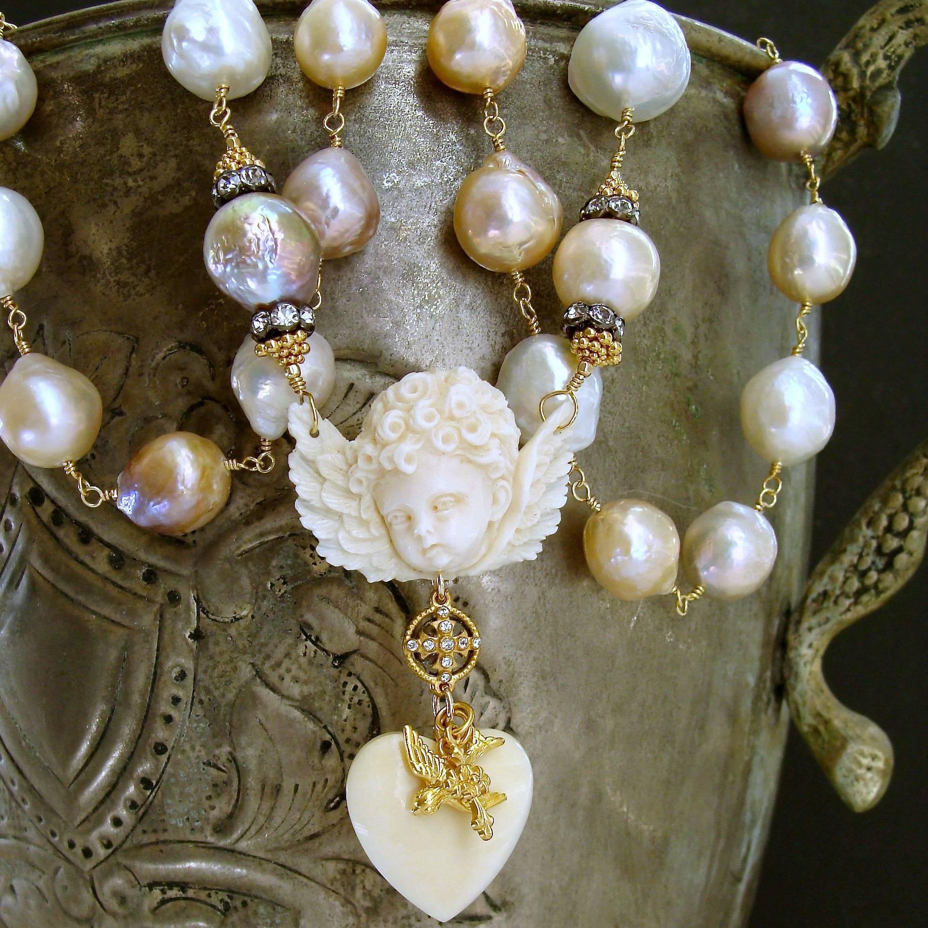 Women's Multi Color Baroque Pearls EcoIvory Cherub Necklace