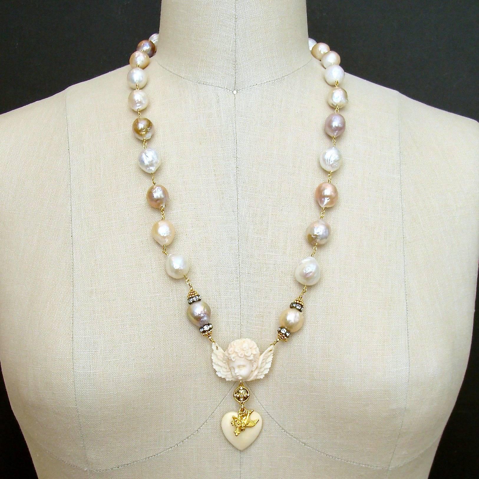 Multi Color Baroque Pearls EcoIvory Cherub Necklace 1