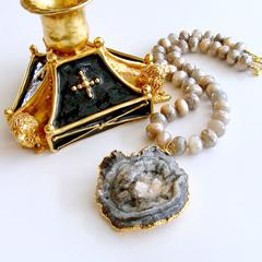 Champagne Mystic Moonstone Necklace Conchina Druzy Pendant