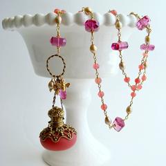 Salmon Chalcedony Pink Quartz Salmon Opaline Scent Bottle Necklace