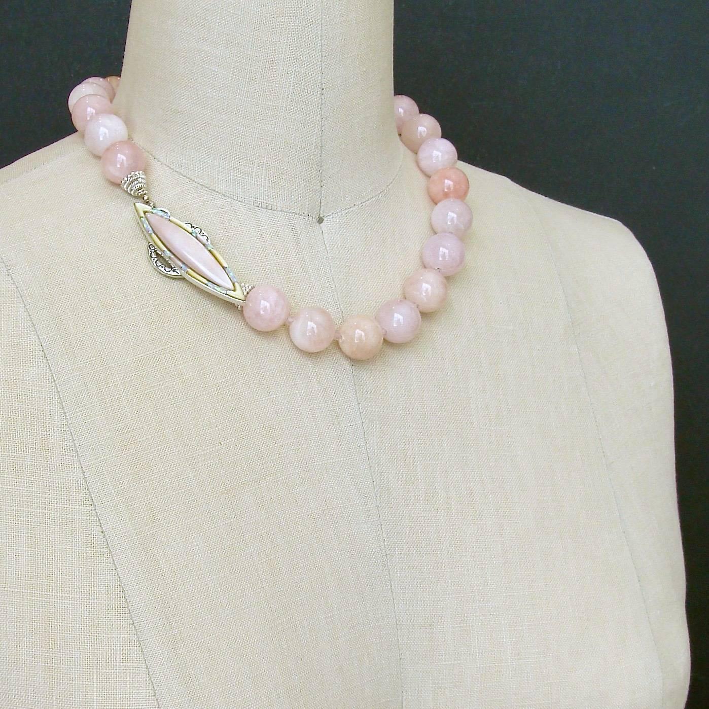Women's Morganite Beryl Pink Zircon Mother-of-Pearl Opal Choker Necklace