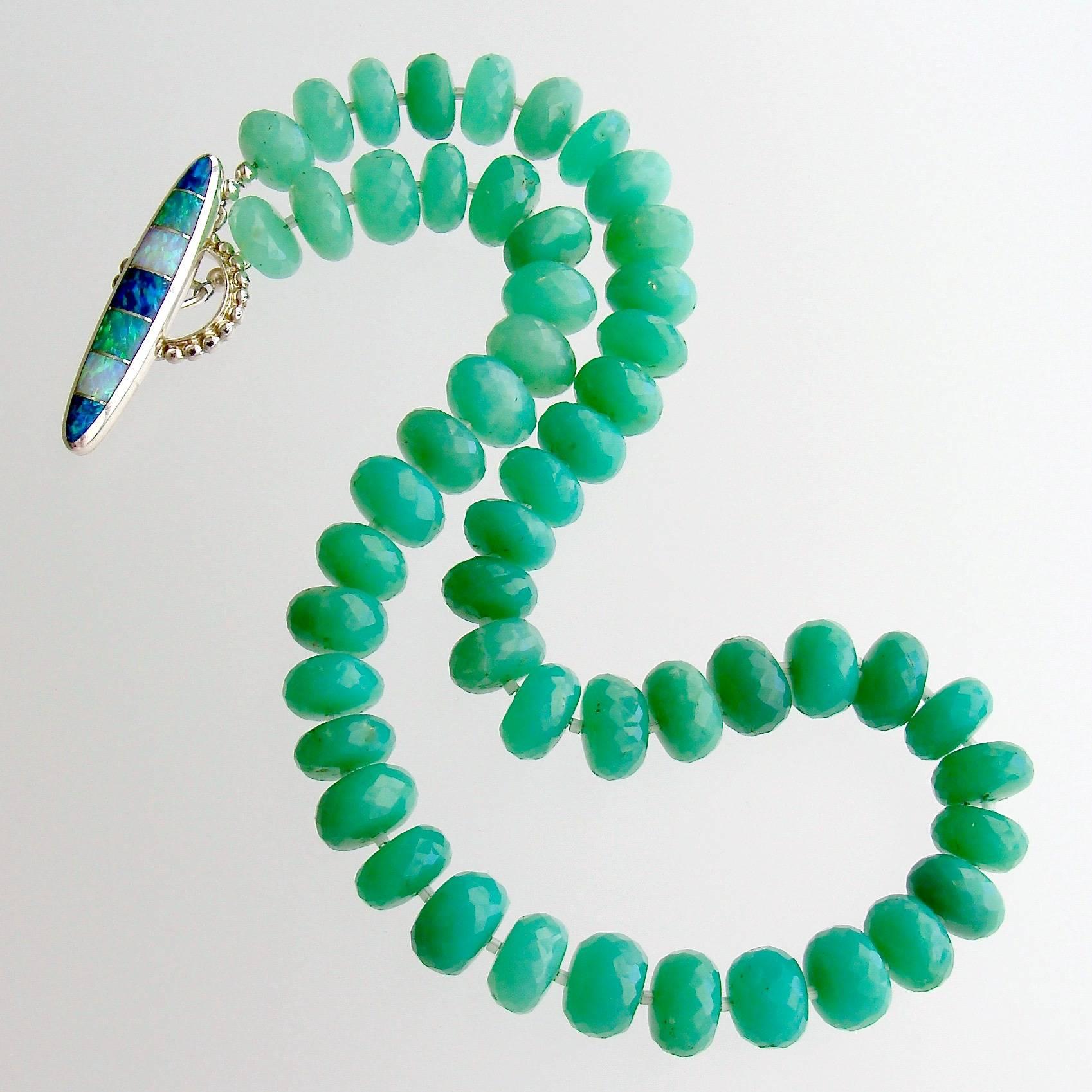 Artisan Faceted Chrysoprase Inlay Opal Toggle Choker Necklace