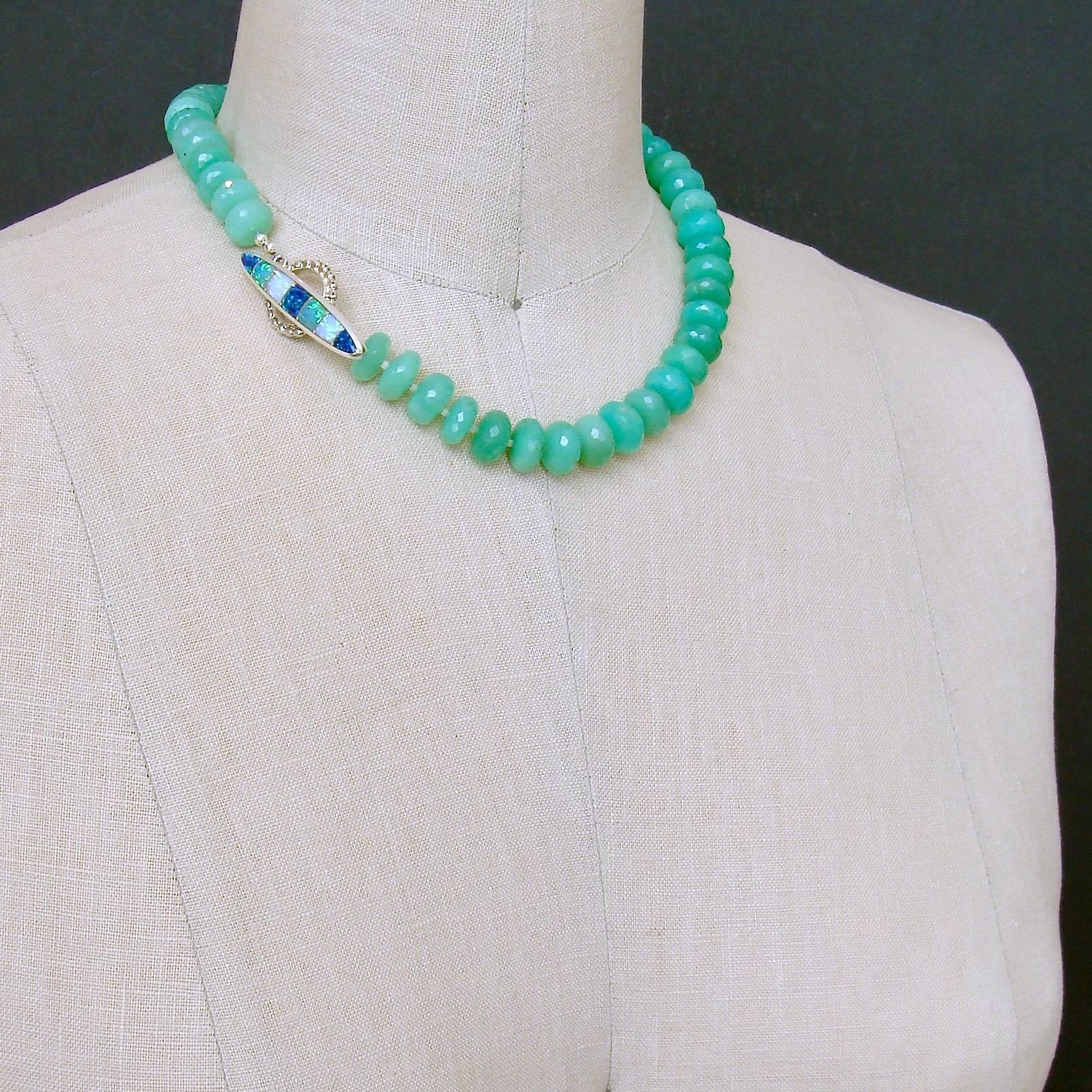 Women's Faceted Chrysoprase Inlay Opal Toggle Choker Necklace