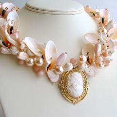 Angelskin Coral Gold Carved Cameo Shell Necklace