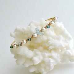 Blue Topaz Pearls Hand Wrapped Cuff Bracelet
