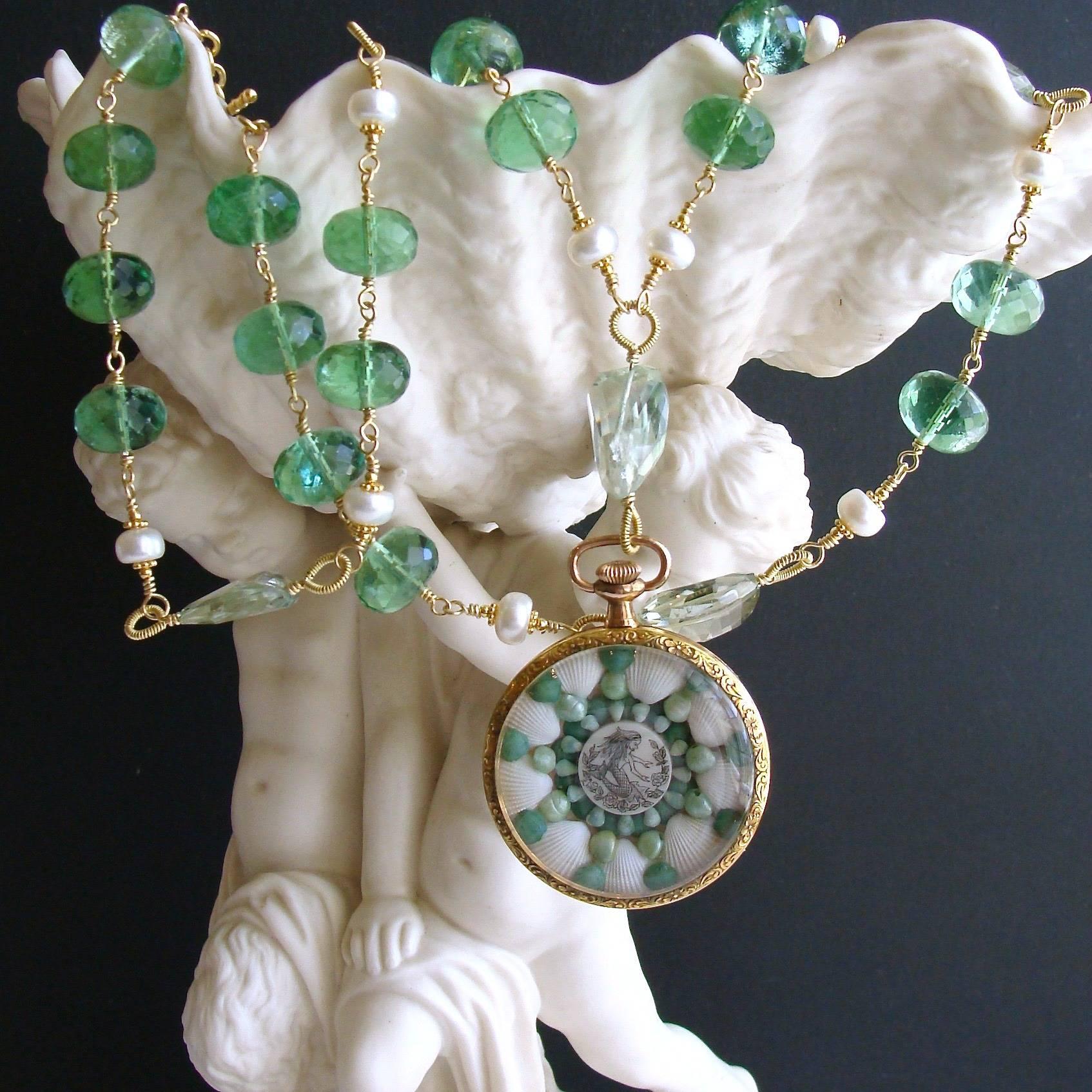 Artisan Sailors Valentine Necklace Green Fluorite Prasiolite