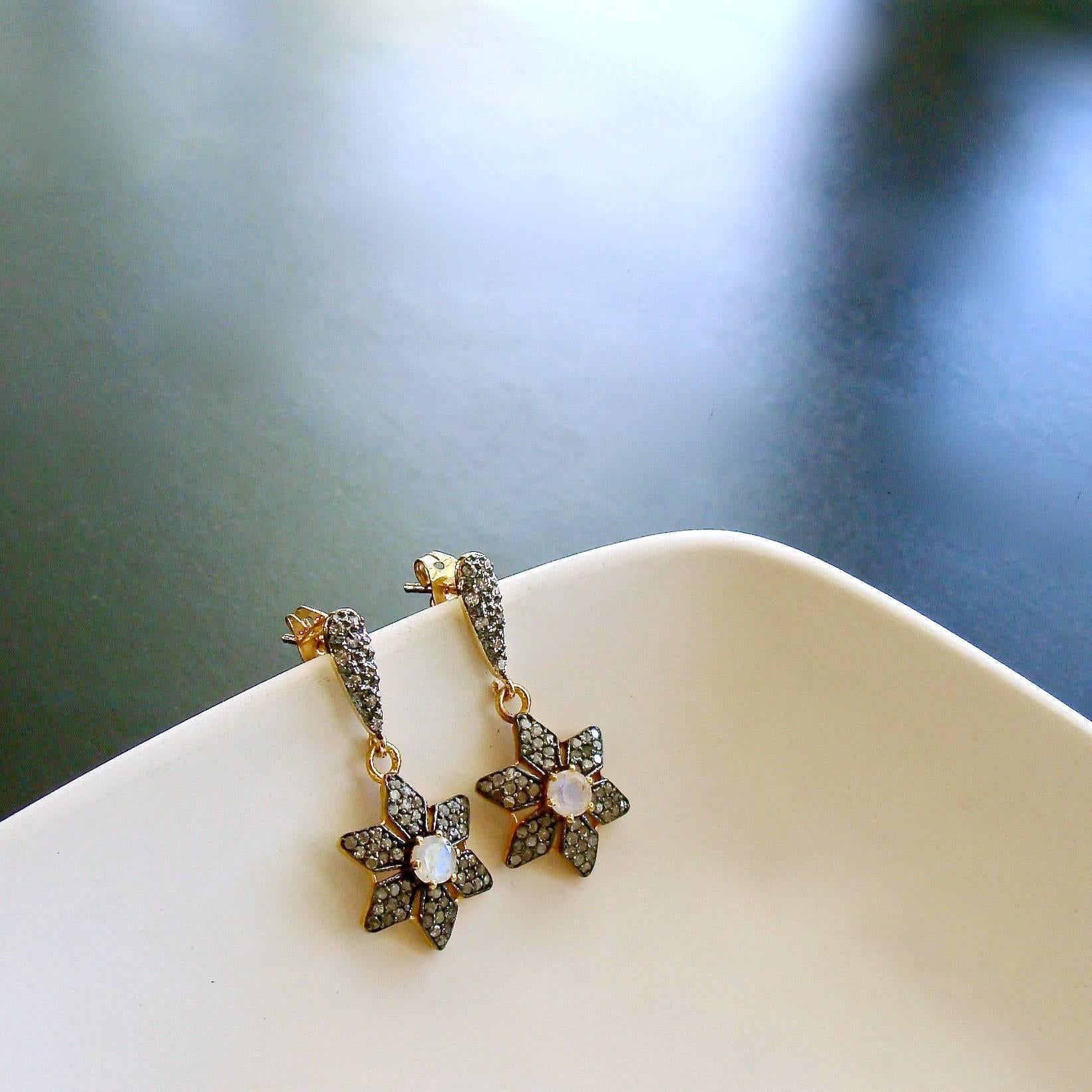 Artisan Moonstone Pave Diamond Star Earrings