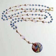 Austrian Enamel Vinaigrette Locket Necklace Kyanite Scorolite