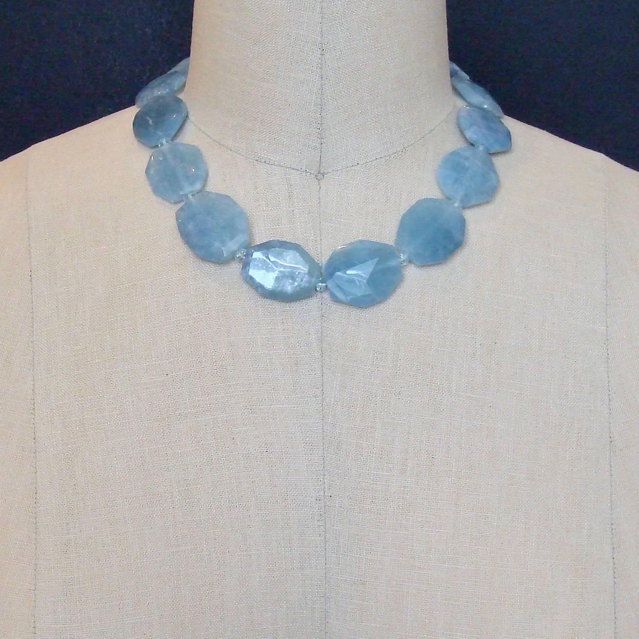 Women's or Men's Faceted Aquamarine Nuggets Choker Necklace