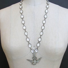 Rock Crystal Layering Necklace with Vintage Paste Bird Brooch