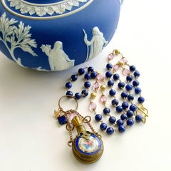 Lapis Pink Quartz Porcelain Chatelaine Scent Bottle Necklace