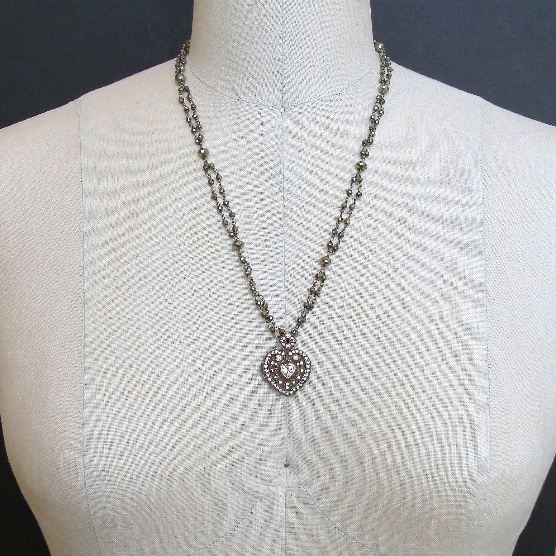 Silver Paste Heart Vinaigrette Layering Necklace Pyrite In New Condition In Colleyville, TX