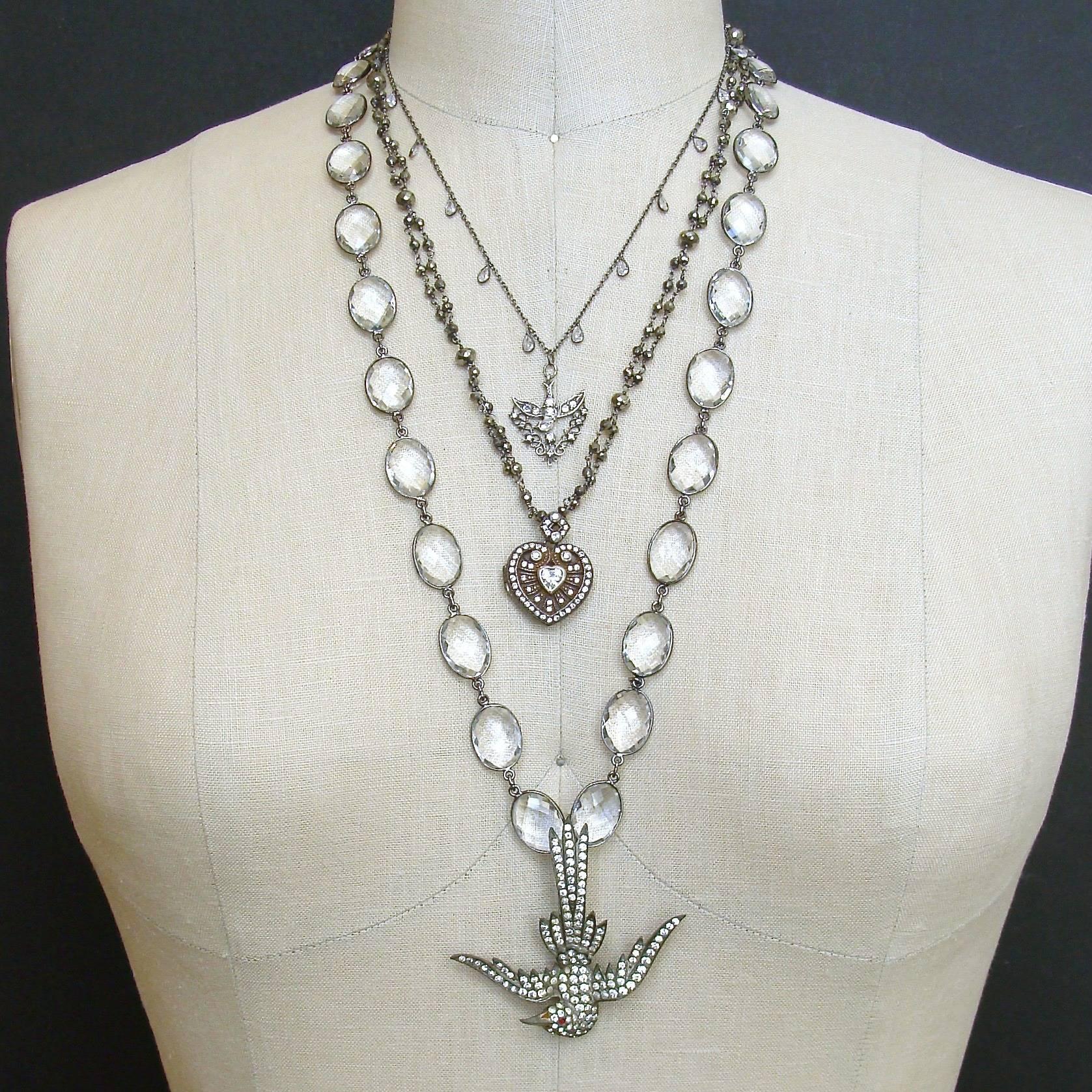 Women's Silver Paste Heart Vinaigrette Layering Necklace Pyrite