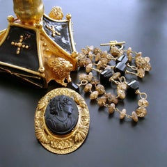 Amber Quartz Onyx Necklace Victorian Onyx Cameo Brooch Pendant