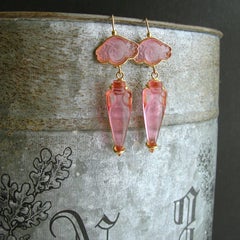 Bacchus Rose Venetian Glass Cameo Intaglio Earrings