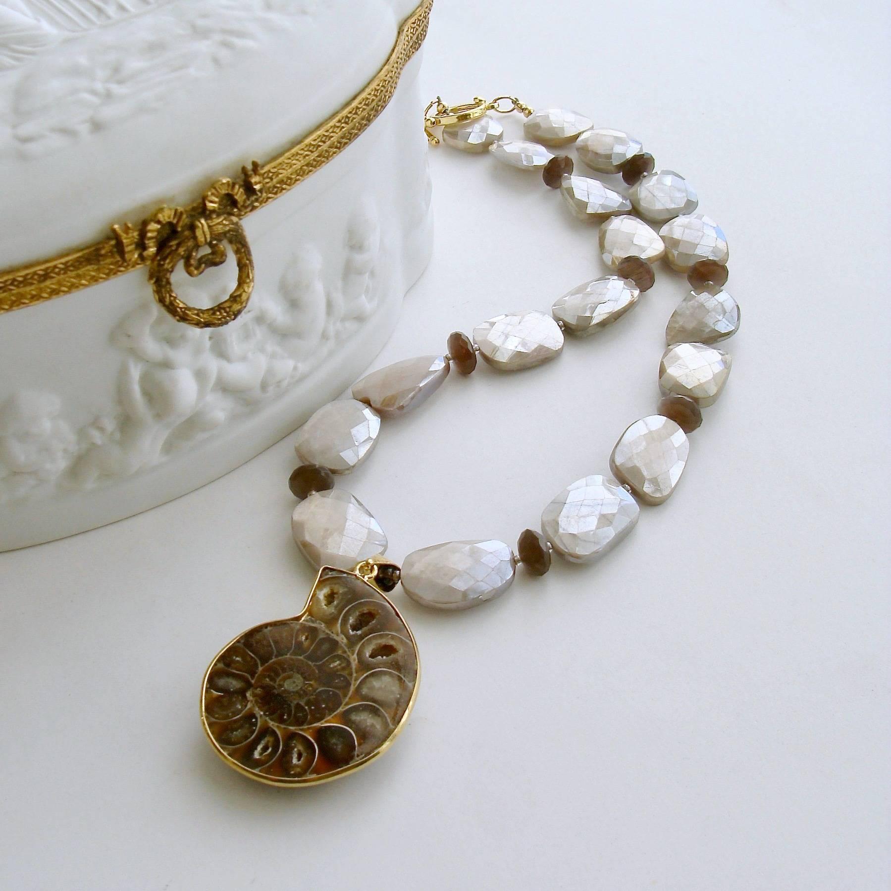 Artisan Australian Taupe Moonstone Nuggets Chocolate Moonstone Necklace Nautilus Pendant