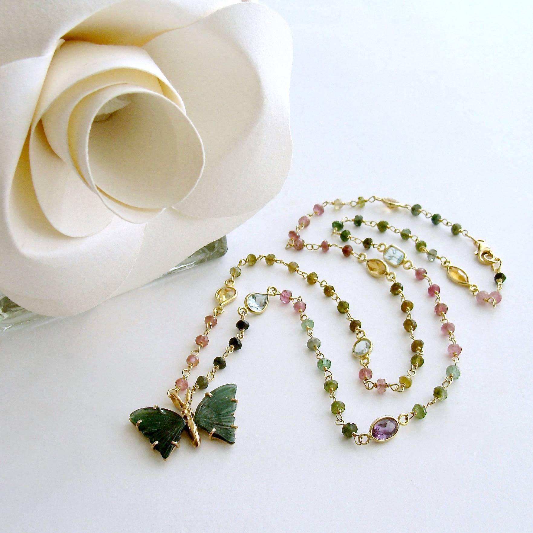 Artisan Tourmaline Stations Blue Green Tourmaline Butterfly Necklace