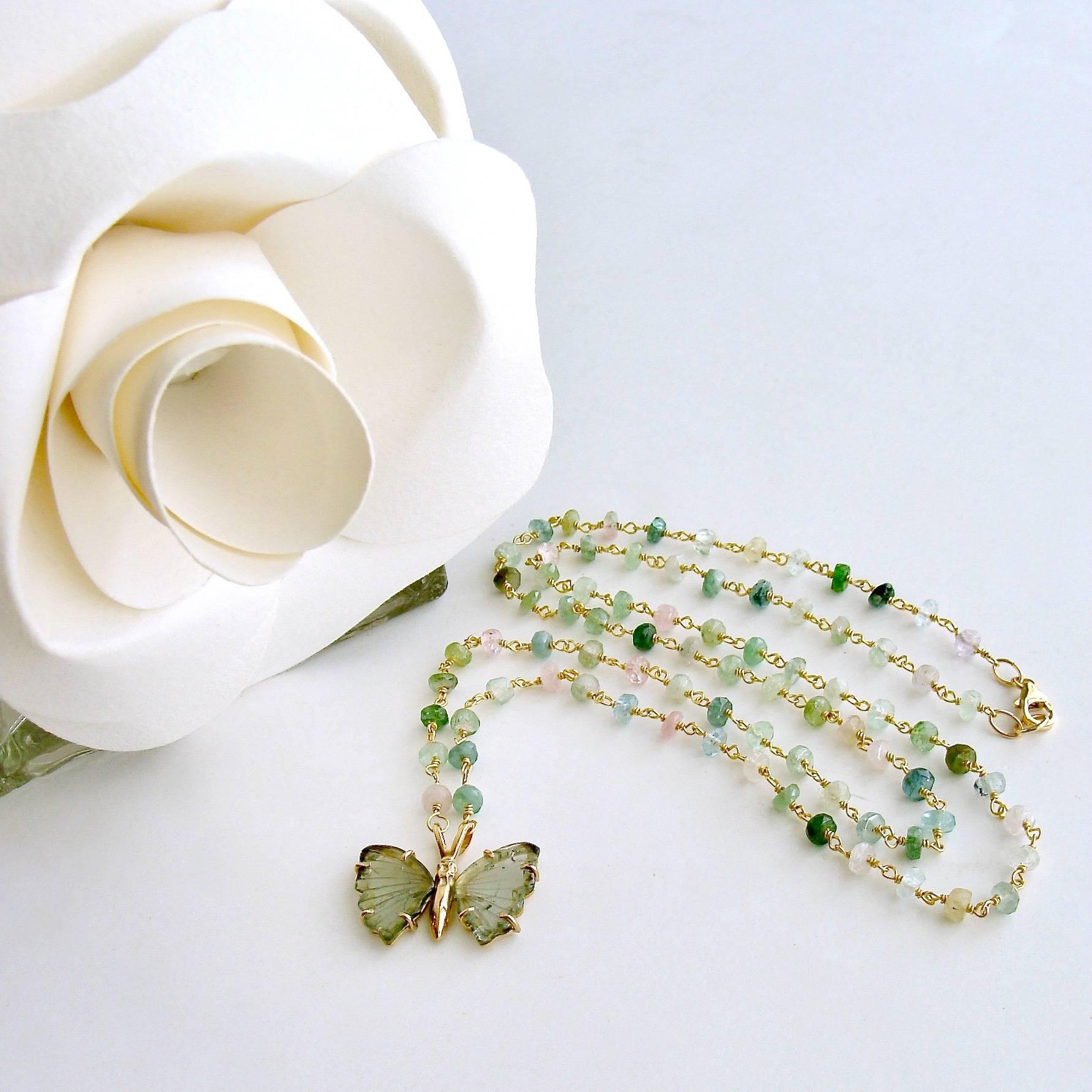 Artisan Pastel Tourmaline Soft Green Tourmaline Butterfly Necklace