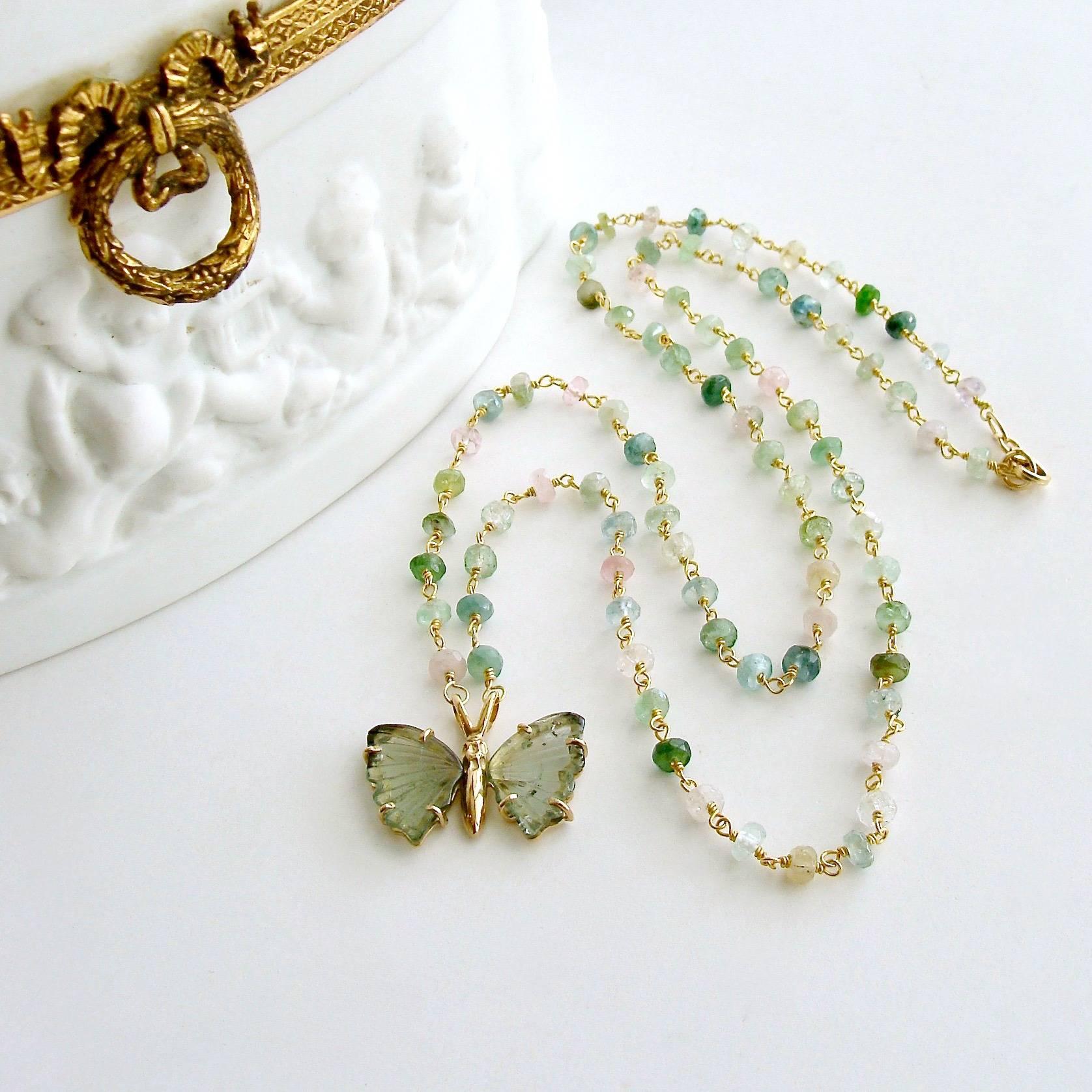 Pastel Tourmaline Soft Green Tourmaline Butterfly Necklace In New Condition In Colleyville, TX