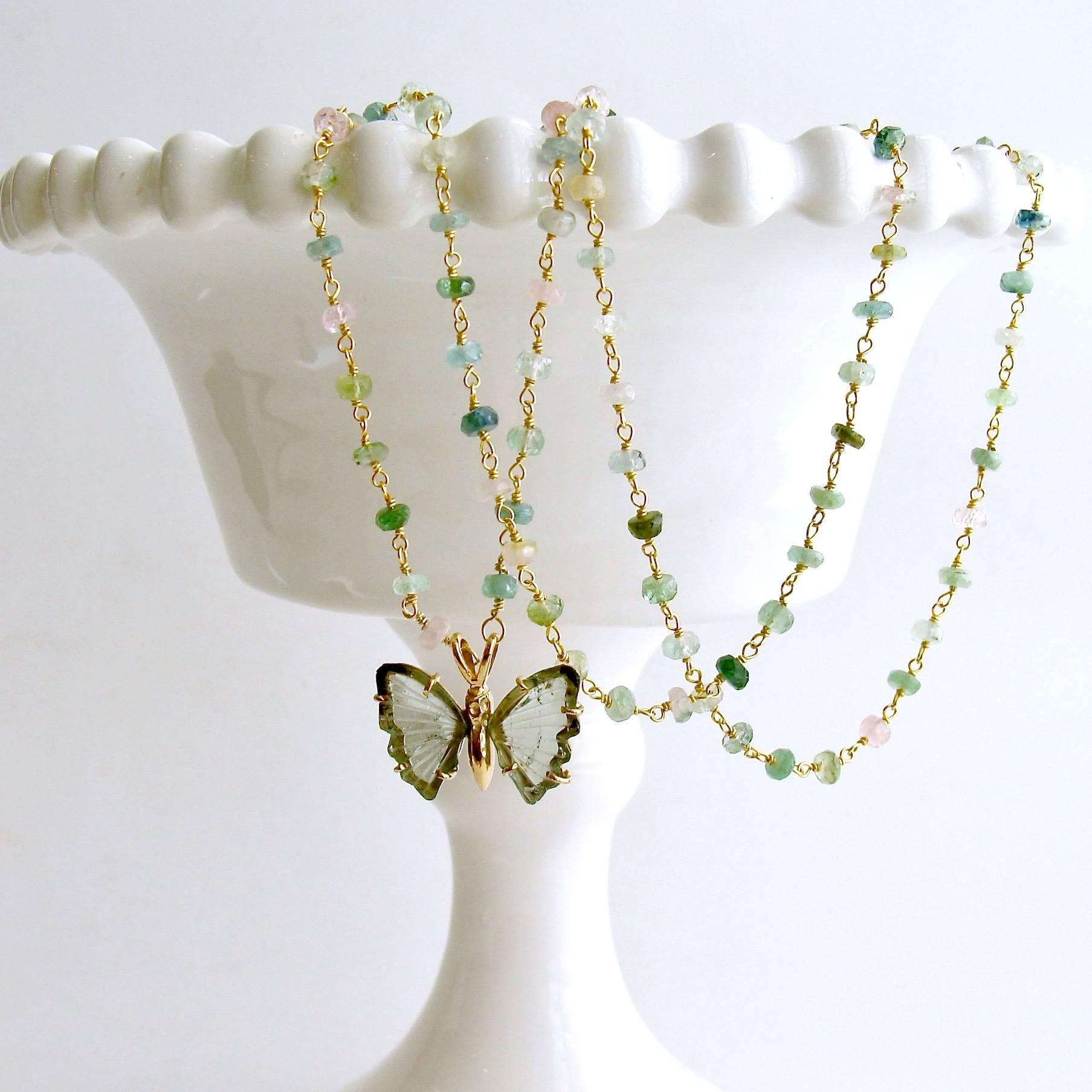 Women's Pastel Tourmaline Soft Green Tourmaline Butterfly Necklace