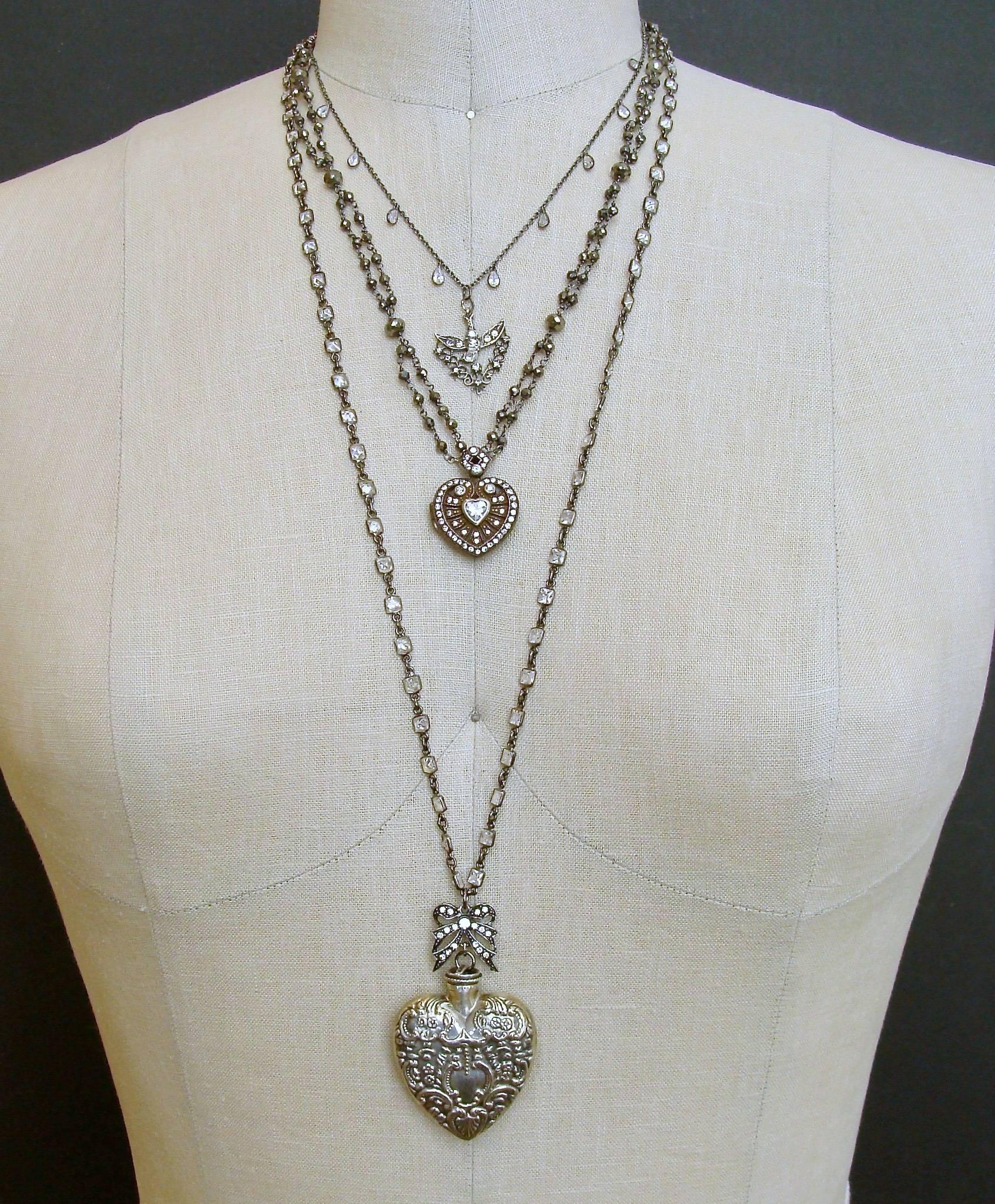 Sterling Silver Repousse Chatelaine Heart Scent Bottle Necklace 1