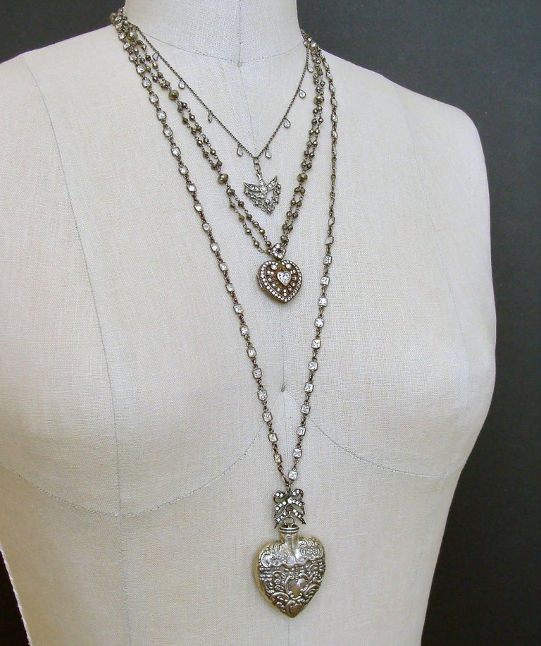 Sterling Silver Repousse Chatelaine Heart Scent Bottle Necklace at 1stDibs
