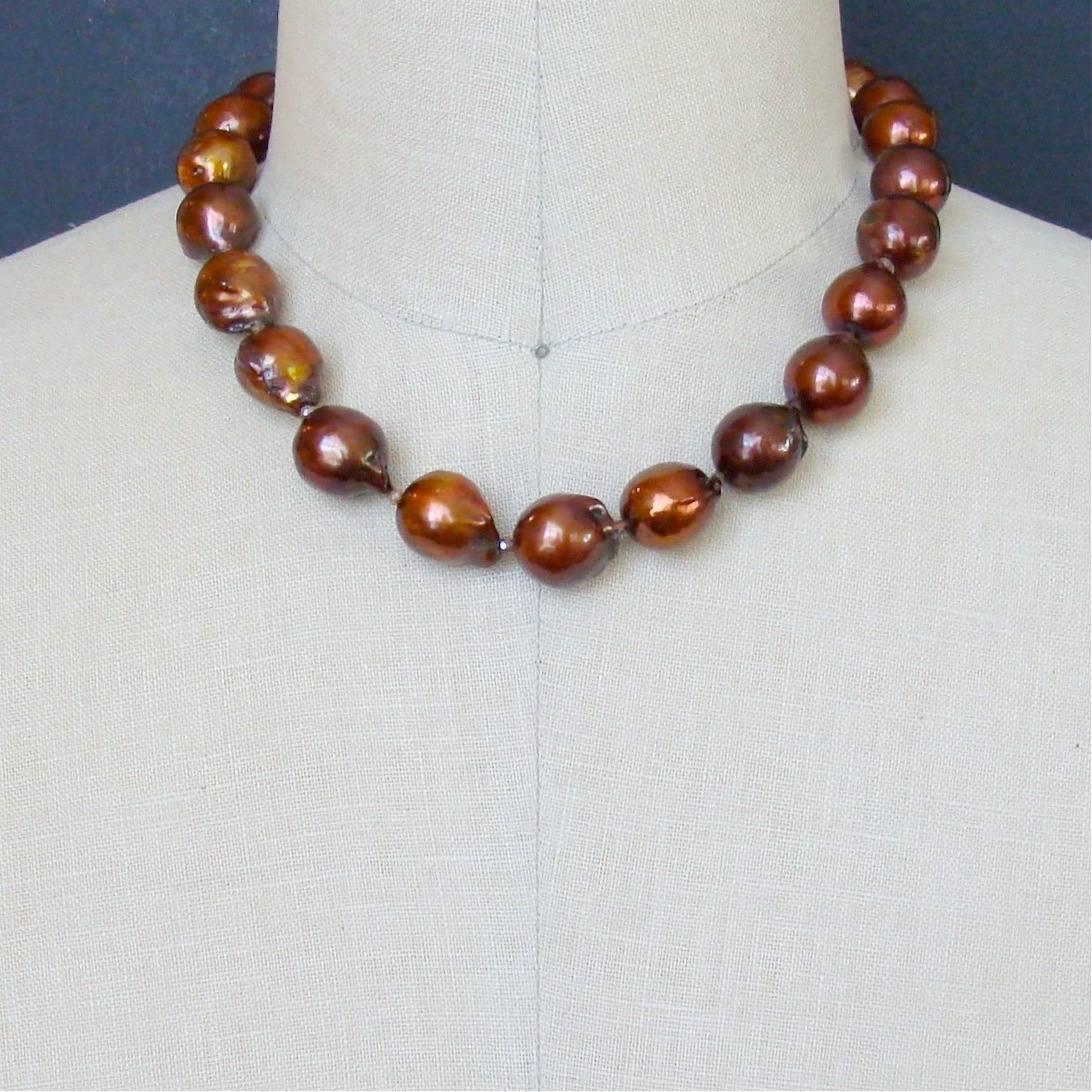 Women's Copper Colored Baroque Pearl Choker Necklace